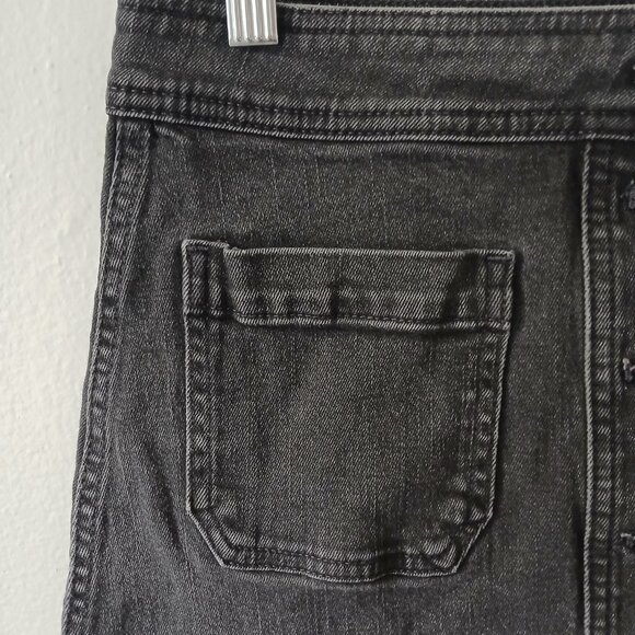 Madewell Denim Mini Skirt Sz 4 A Line Button Up Black Pockets Stretch Cotton - Picture 3 of 12